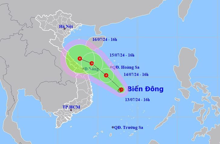 Áp thấp nhiệt đới trên Biển Đông, hướng di chuyển vào miền Trung- Ảnh 1. Đường đi áp thấp nhiệt đới trên Biển Đông - Ảnh: TRUNG TÂM DỰ BÁO KHÍ TƯỢNG THỦY VĂN QUỐC GIA
